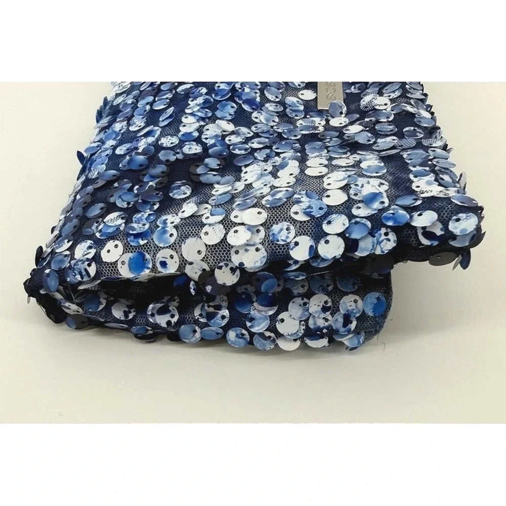 BCBGeneration Blue White Sequin Foldover Clutch Bag Evening Party Pouch